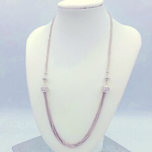 Sterling Silver Marked Multiple Chains And Beads With Cubic Zirconia Neckkace
